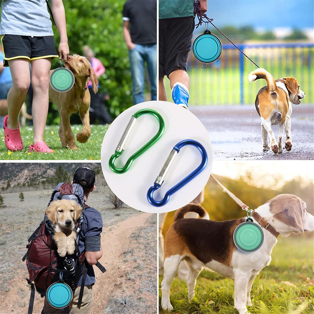 SLSON Collapsible Bowl with Cover Lids,2 Pack Dog Travel Bowls Portable Foldable Cat Water Dish Bowl for Pets Walking Parking Camping (Light Blue and Green, Small) 