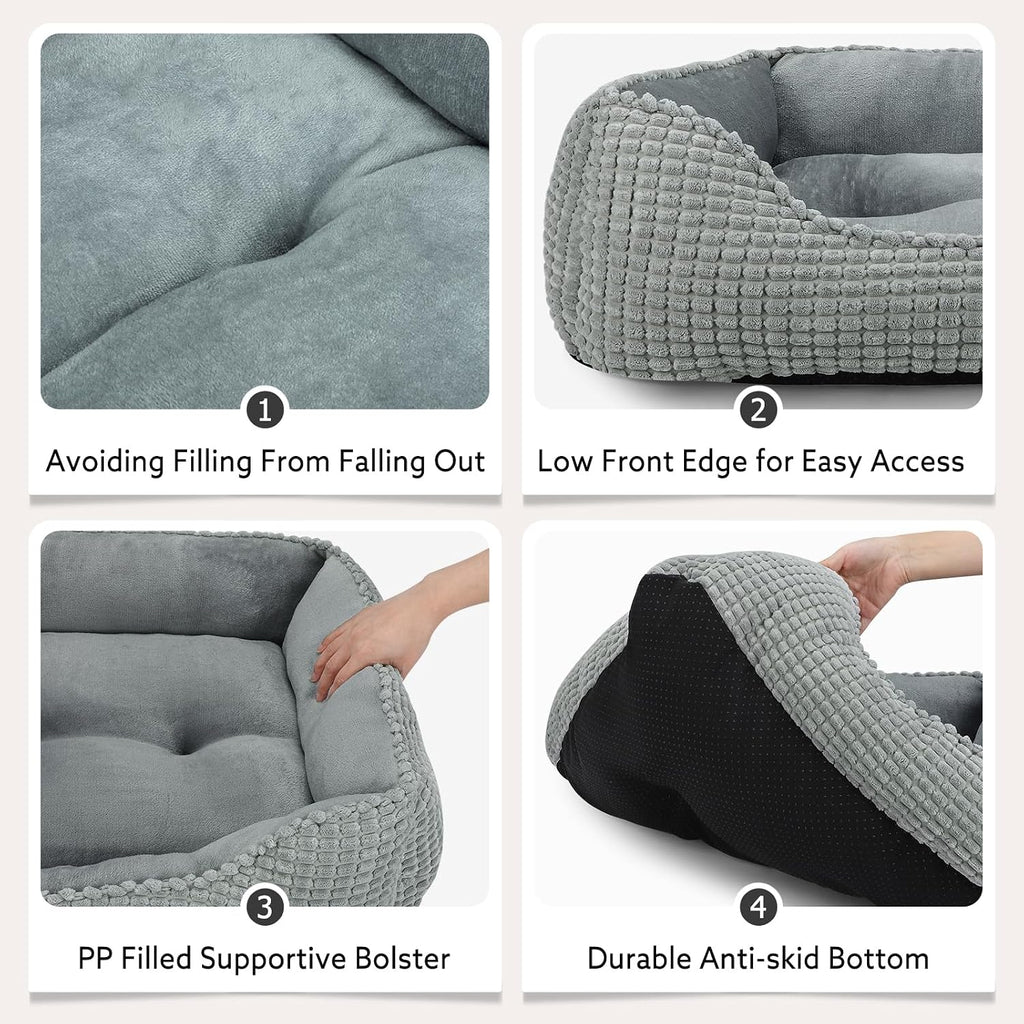 MIXJOY Large Dog Bed for Large Medium Small Dogs, Rectangle Washable Orthopedic Dog Bed, Soft Calming Sleeping Puppy Bed Durable Pet Cuddler with Anti-Slip Bottom L(30"x24"x9")