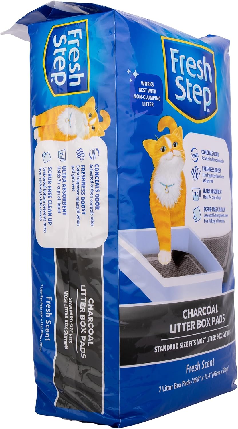 Fresh Step Charcoal Cat Litter Box Pads, Activated Carbon, 7 Count