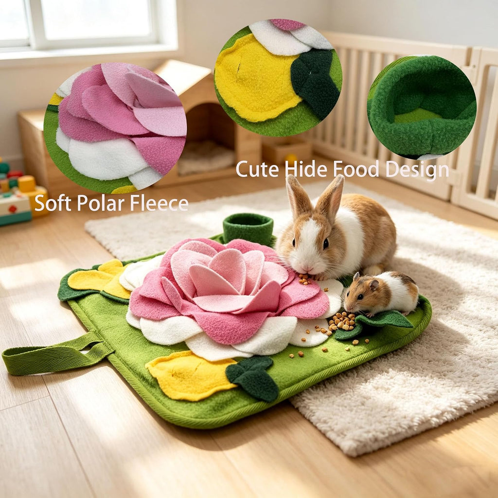 Rabbit Foraging Mat, Snuffle Mat for Small Animals Bunny Puzzle Toys Pets Interactive Feeding Mat for Hedgehog Chinchilla Puppies (Pink)