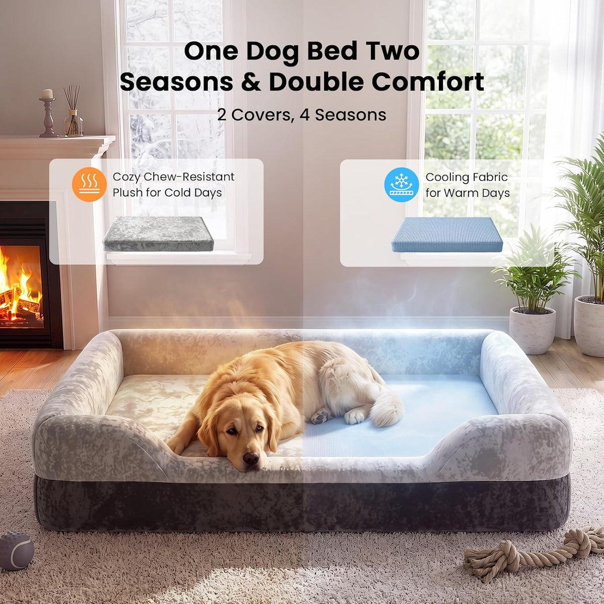 Orthopedic Dog Bed for Large Sized Dogs, Cooling Gel Memory Foam, 7-Inch Bolster Sides, 2 Washable Covers, Chew Resistant Waterproof Pet Sofa, Senior Dog Crate Bed, Nonslip,35"