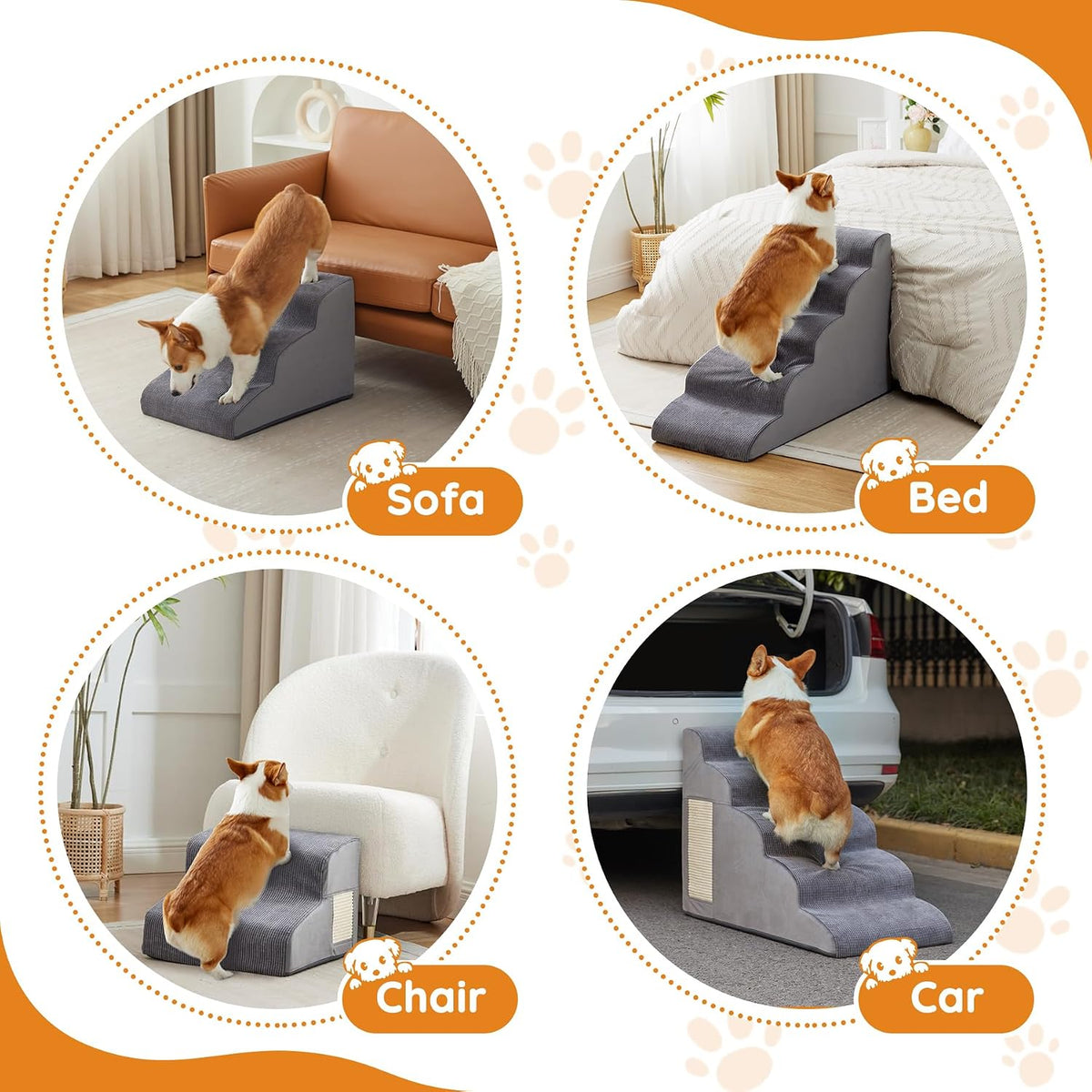 Ahpmeoa Dog Stairs for Small Dogs 11.8" H, Dog Ramp for Bed, 2-Step, Grey