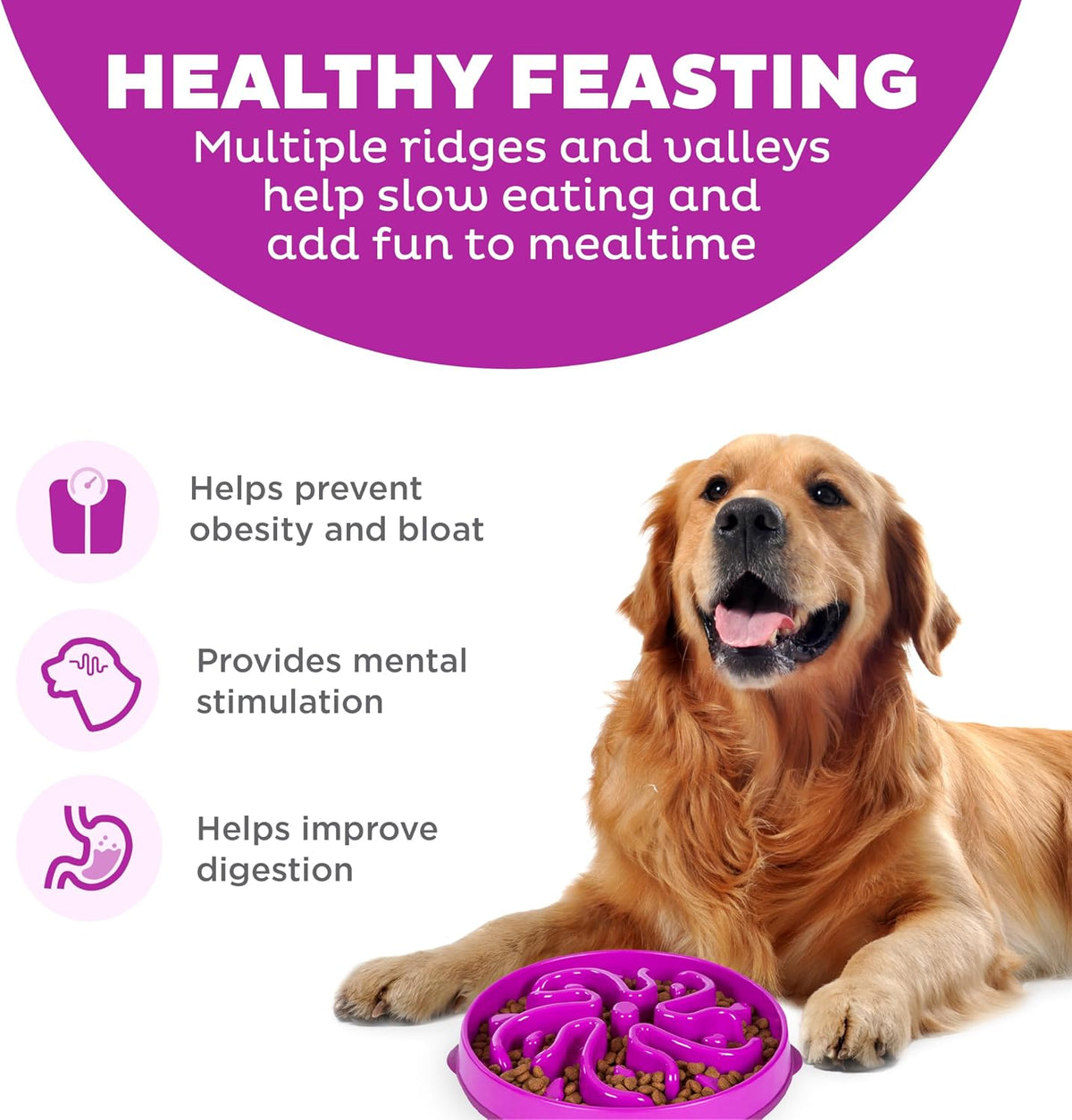 Outward Hound Fun Feeder Slo Bowl – Large 4‑Cup Capacity, Slow Feeding, Medium to Large Dogs, Non‑Slip, Purple, Flower Pattern | Slows Fast Eaters, Can Aid Digestion, Holds 4 Cups Dry or Wet Food, Non-Slip Base, Easy Clean, No BPA, Medium to Large Dogs 