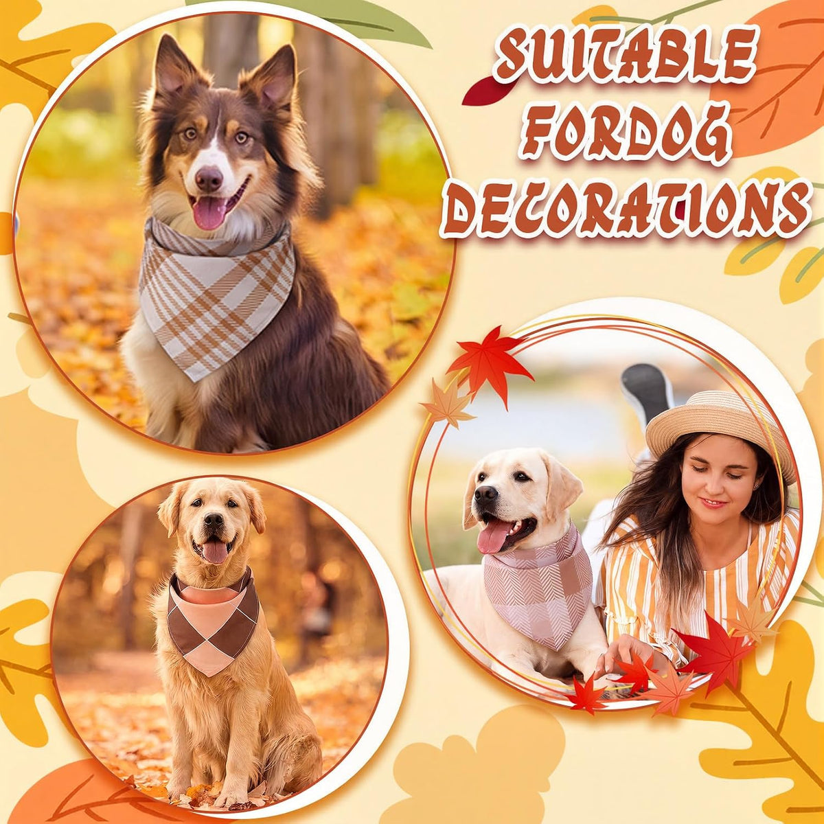 Huhumy 100 Pcs Fall Plaid Dog Bandanas Bulk Plaid Dog Bandanas Fall Decor
