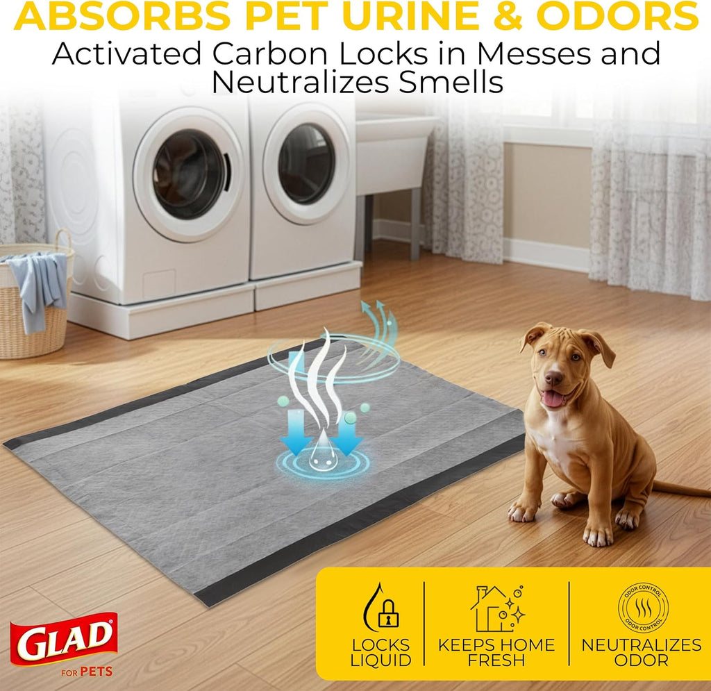 Glad for Pets XL Charcoal Training Pads for Dogs and Puppies, 30 Ct, 6-Pk | 6-layer, activated-carbon pads with pheromone attractant, leak-proof, extra-large 28 x 30 in coverage