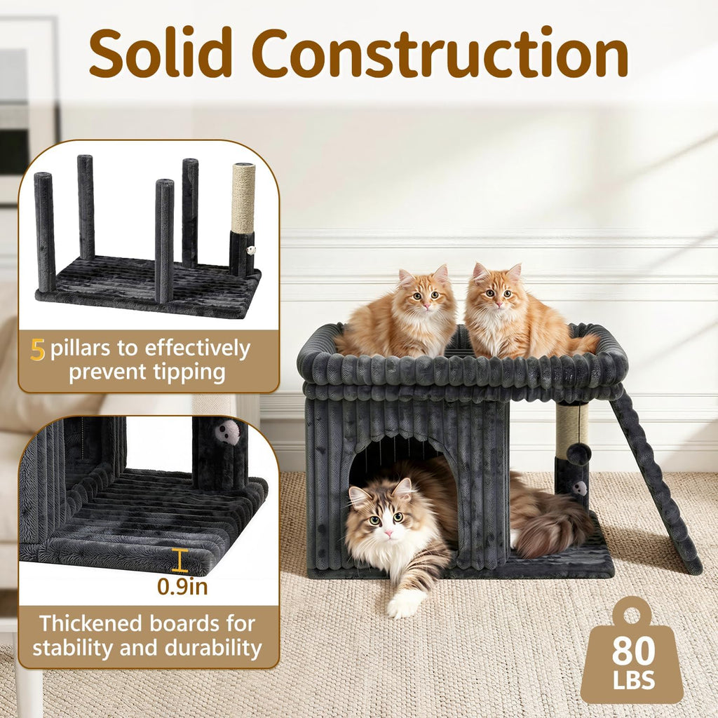 Cat Tree Tower with 15.7x23.6 Perch Bed, Dark Gray Striped Fabric