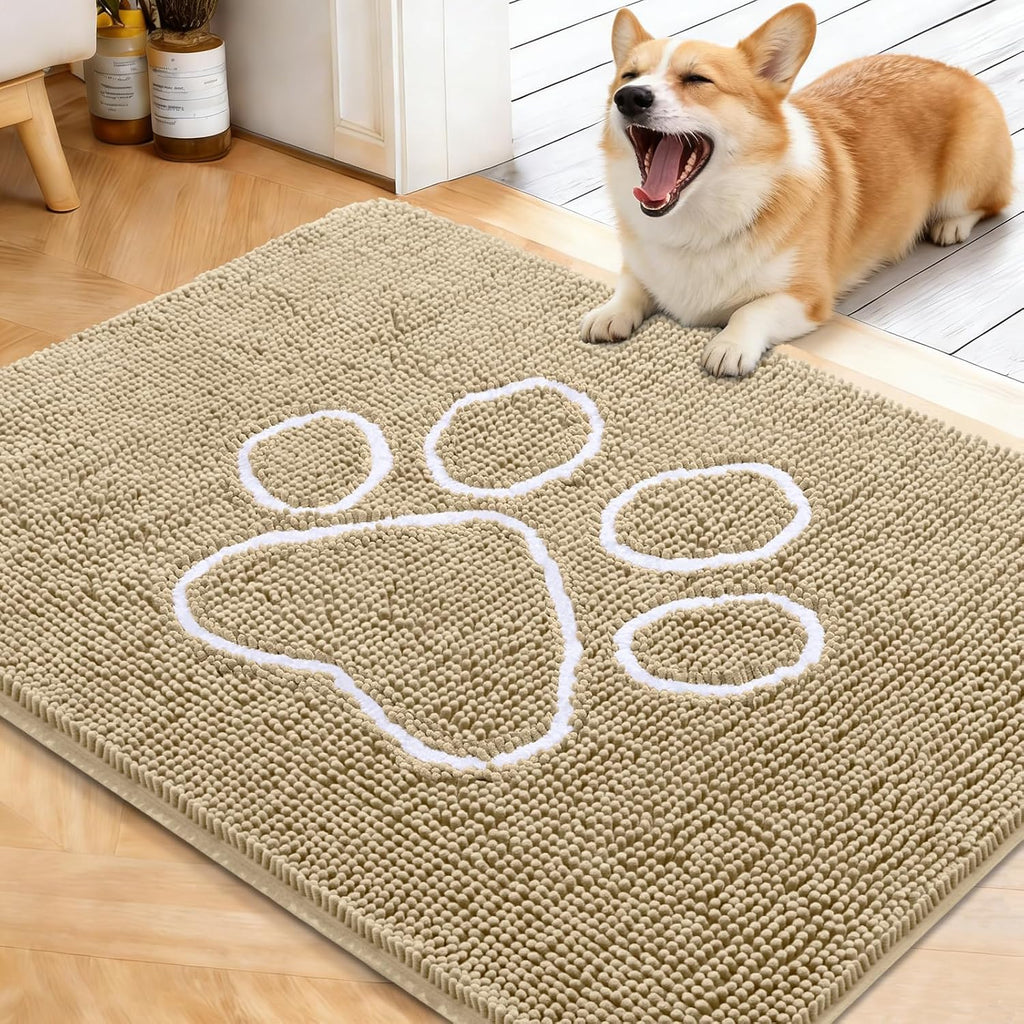 OLANLY Dog Door Mat for Muddy Paws 40x32, Paw Print Design Chenille Mud Mat