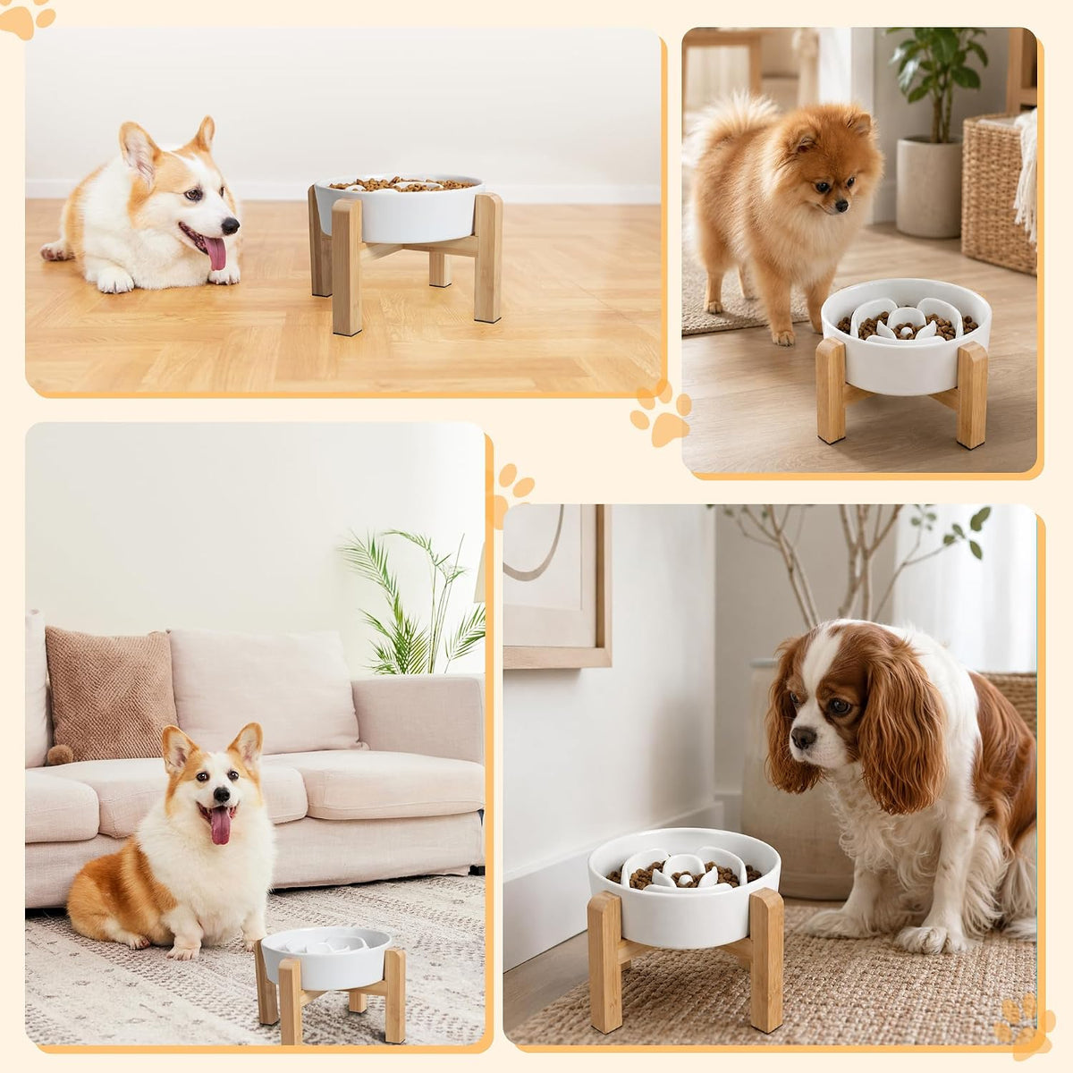 Elevated Slow Feeder Dog Bowl, 6.7" Ceramic Maze Dog Bowl with Stand