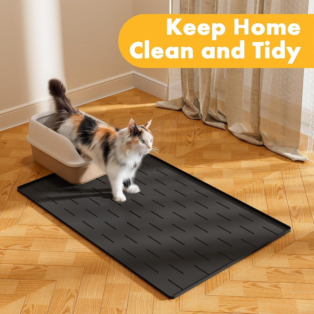Pieviev Silicone Cat Litter Mat, Traps Litter & Easy to Clean, 34'' x 22'' | Raised Edges Lock Litter & Urine, Scratch and Wear-Resistant Cat Box Mat, Non-Slip Backing, Fit Most Standard Boxes