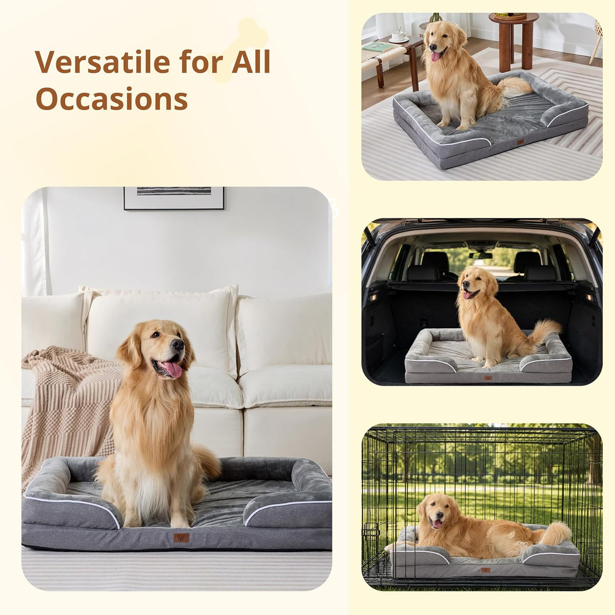 EGOHOME Washable Orthopedic Large Dog Bed 36IN Grey, Waterproof Pet Bed