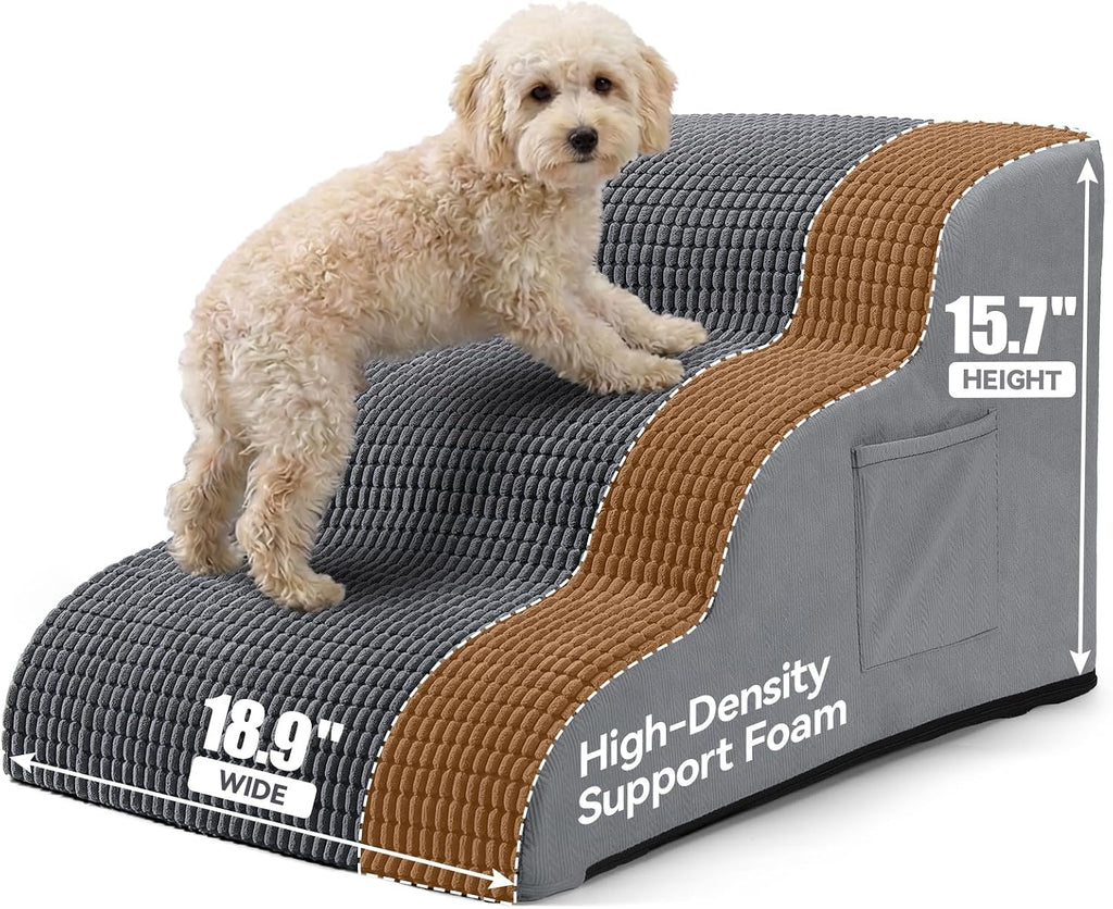 Extra Wide 3 Step Dog Stairs for Bed & Couch, Small Medium Dogs