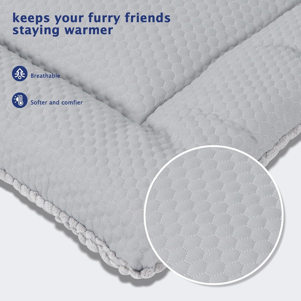 Dog Bed Mat, Crate Pad Reversible,Soft Kennel Washable Crate Mat (Cool and Warm),Pet Sleeping Mattress for Small Medium Dogs XB009 (18''x13'',Corn Velvet Grey)