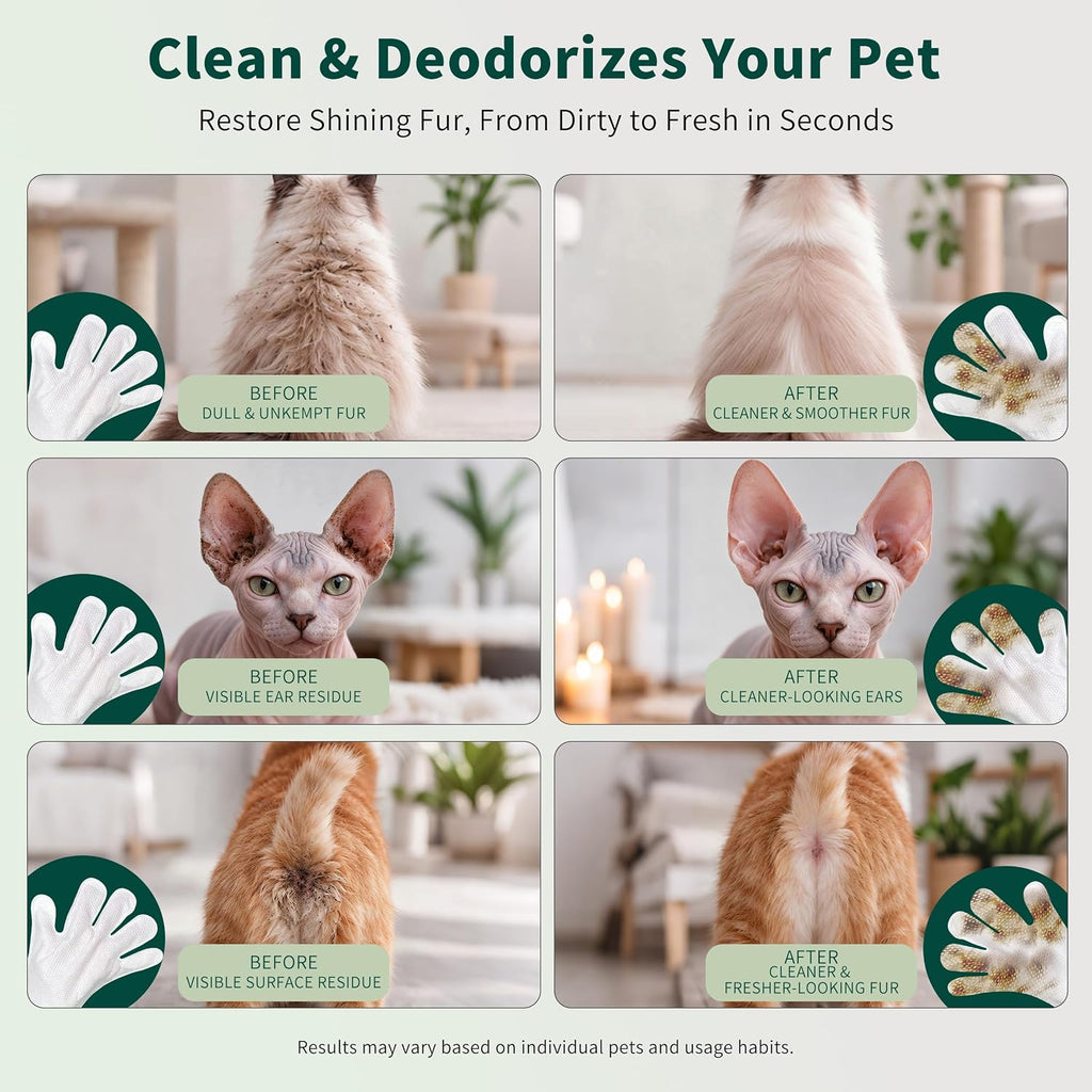 Pet Grooming Gloves Wipes for Cat Dander Remover, No-Rinse, Unscented