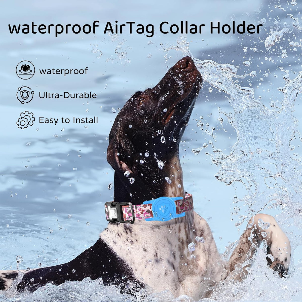 IP68 Waterproof AirTag Holder for Dog Collar, Silicone, Blue