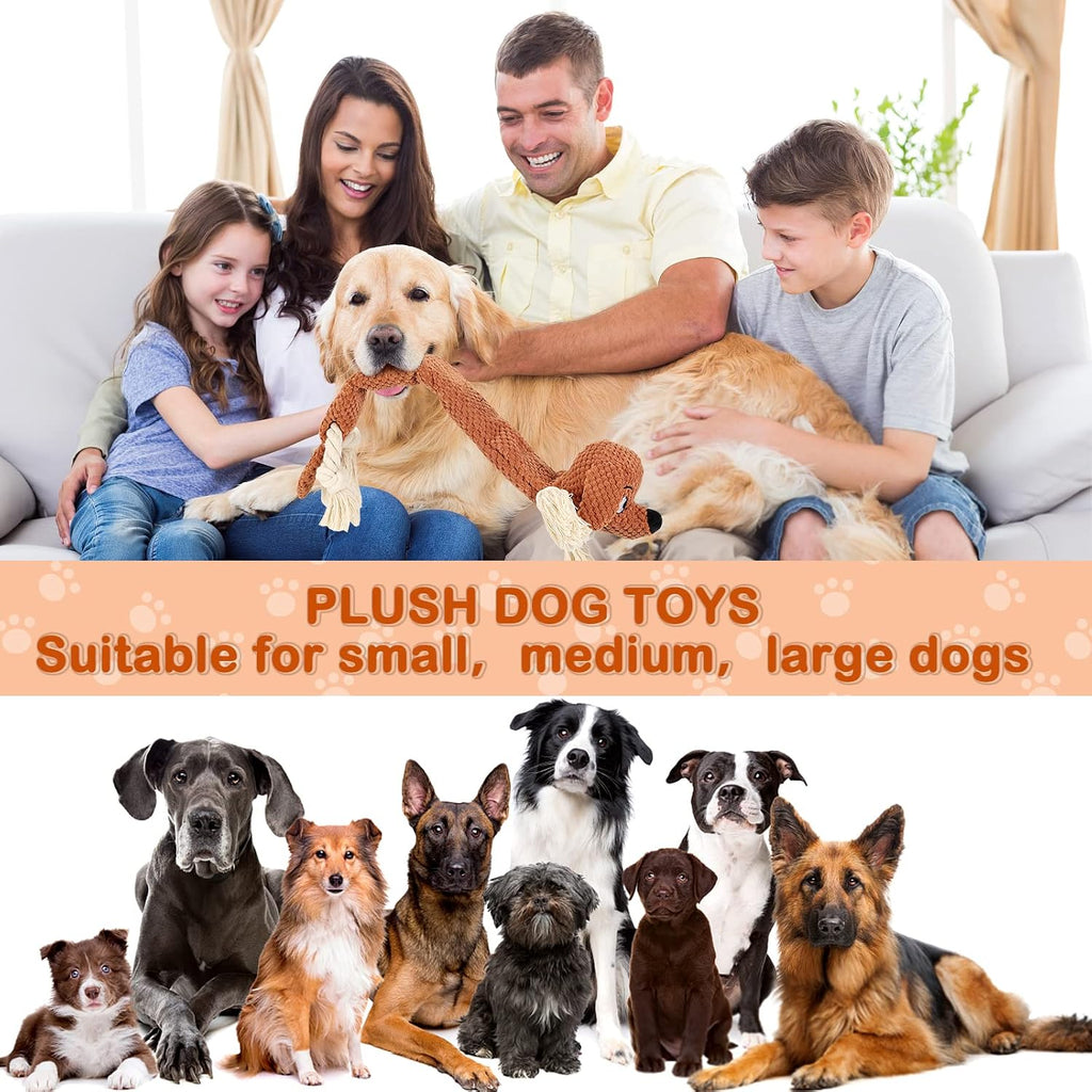 Letsmeet Dog Toys,Squeaky Dog Chew Toy with Crinkle Paper,Interactive Tough Plush Rope Toys for Small Medium Large Dogs with Gift Boxes