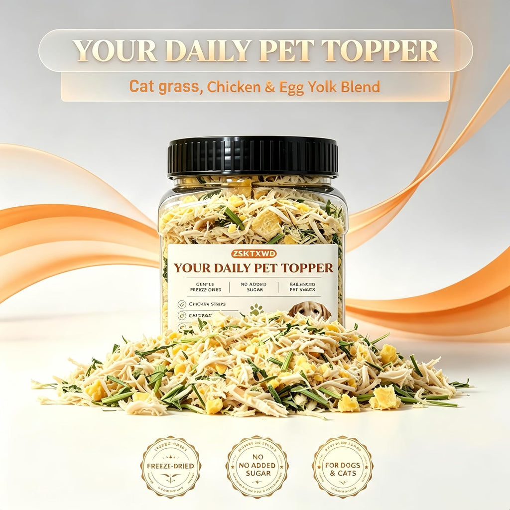 8.11 oz Dog & Cat Food Topper - Freeze-Dried Chicken Flavor Cat Grass Bites