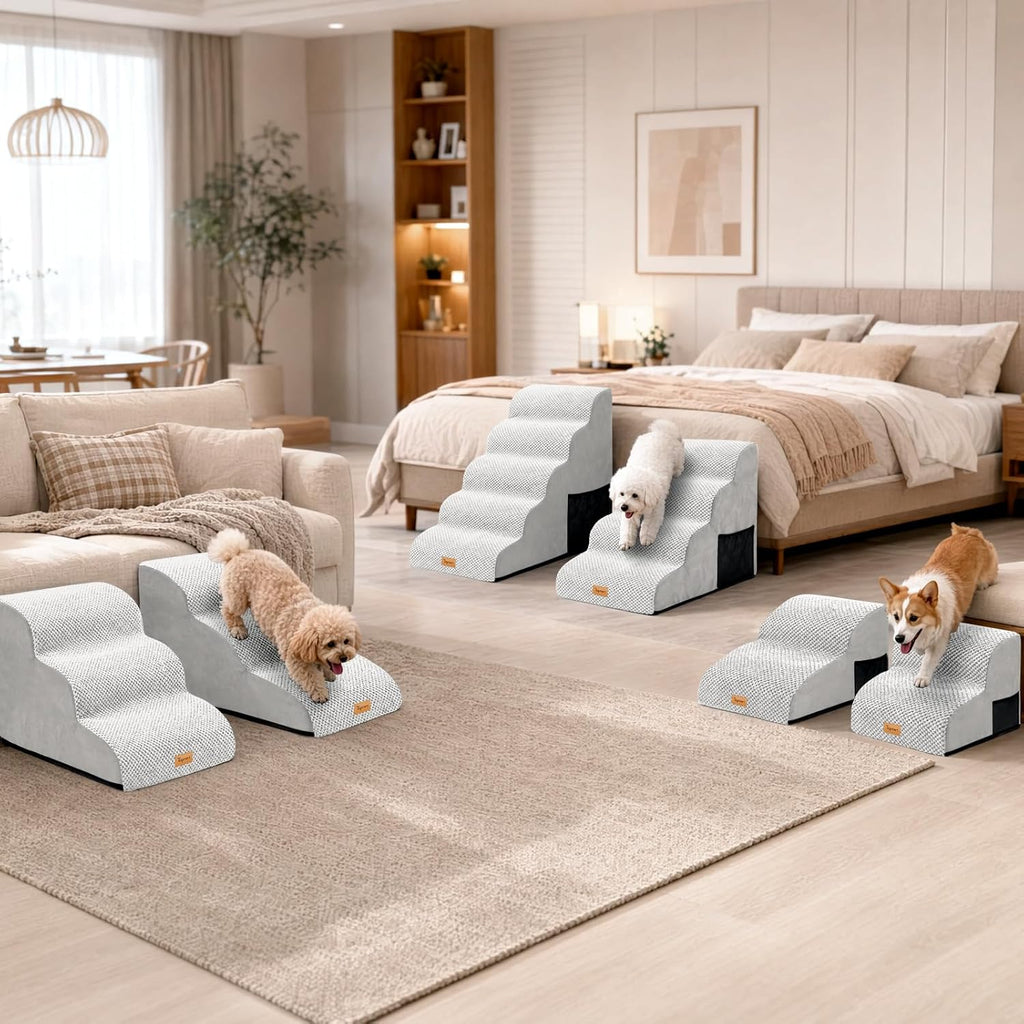 Topmart High Density Foam Dog Steps 5 Tiers, Extra Wide Deep Pet Steps