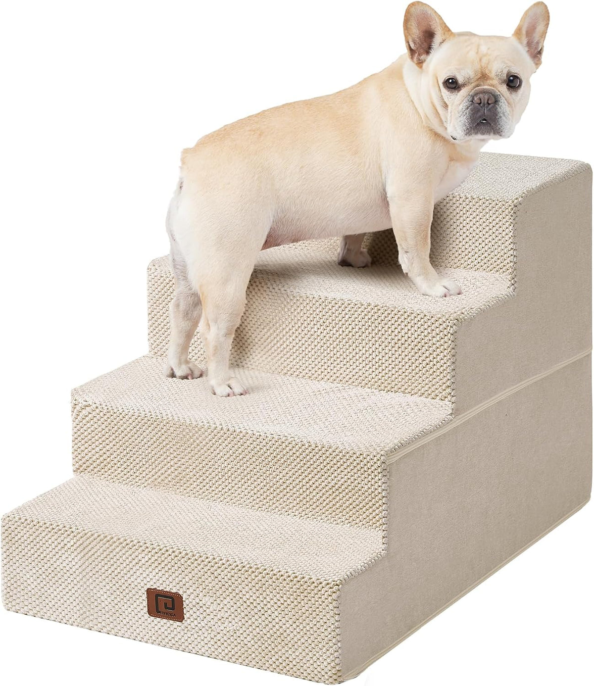 EHEYCIGA Dog Stairs for Bed 20" H, 4-Step Extra Wide Dog Steps, Beige