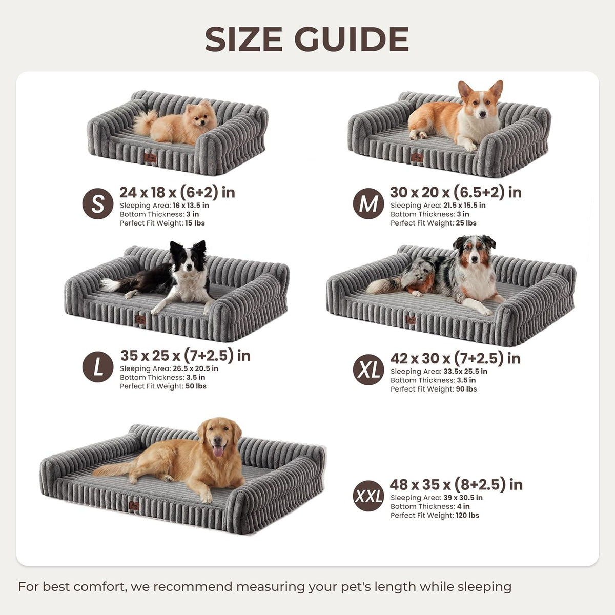 Orthopedic Dog Bed Large 35x25x9.5” Washable Cover Grey