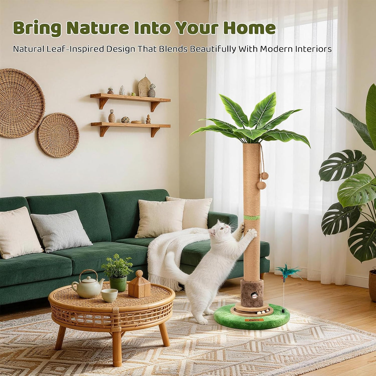 【Material Upgrade】 Famifit 50.8" Plant Cat Scratching Post, Tall Cat Tree