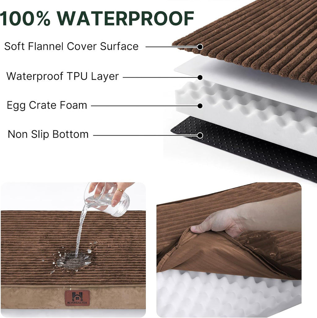 H.VERSAILTEX Waterproof Orthopedic XL Dog Bed for Crate, Cafe, 41"x28"x4"