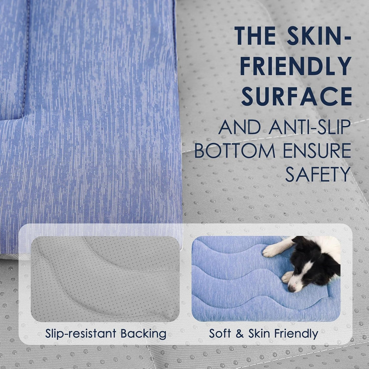Dog Cooling Mat, Portable & Durable Cooling Mat for Dogs, Physical Heat Absorption, Anti-Slip Cooling Bed for S-Medium Dogs up to 35 lbs (French Bulldog, Beagle, Corgi), 32x20 inches, Blue Wave