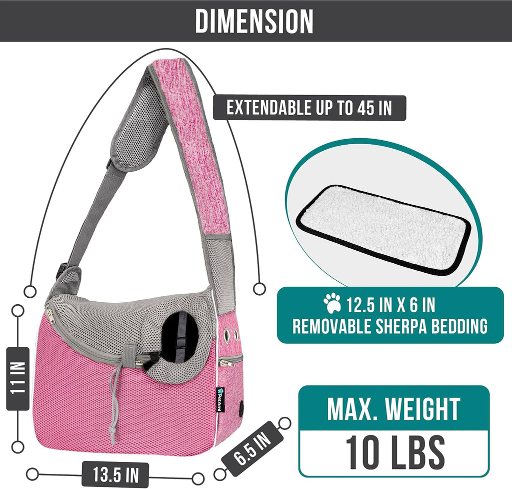 PetAmi Dog Sling Carrier for Small Dogs, Hands Free Crossbody Carrier, Pink