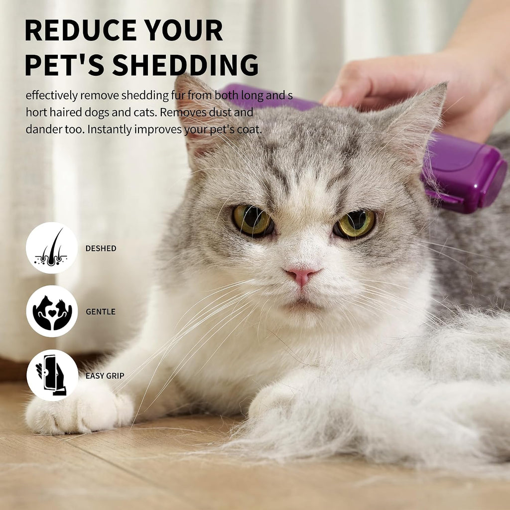 Cat and Dog Deshedding Brush for Short Hair, Purple