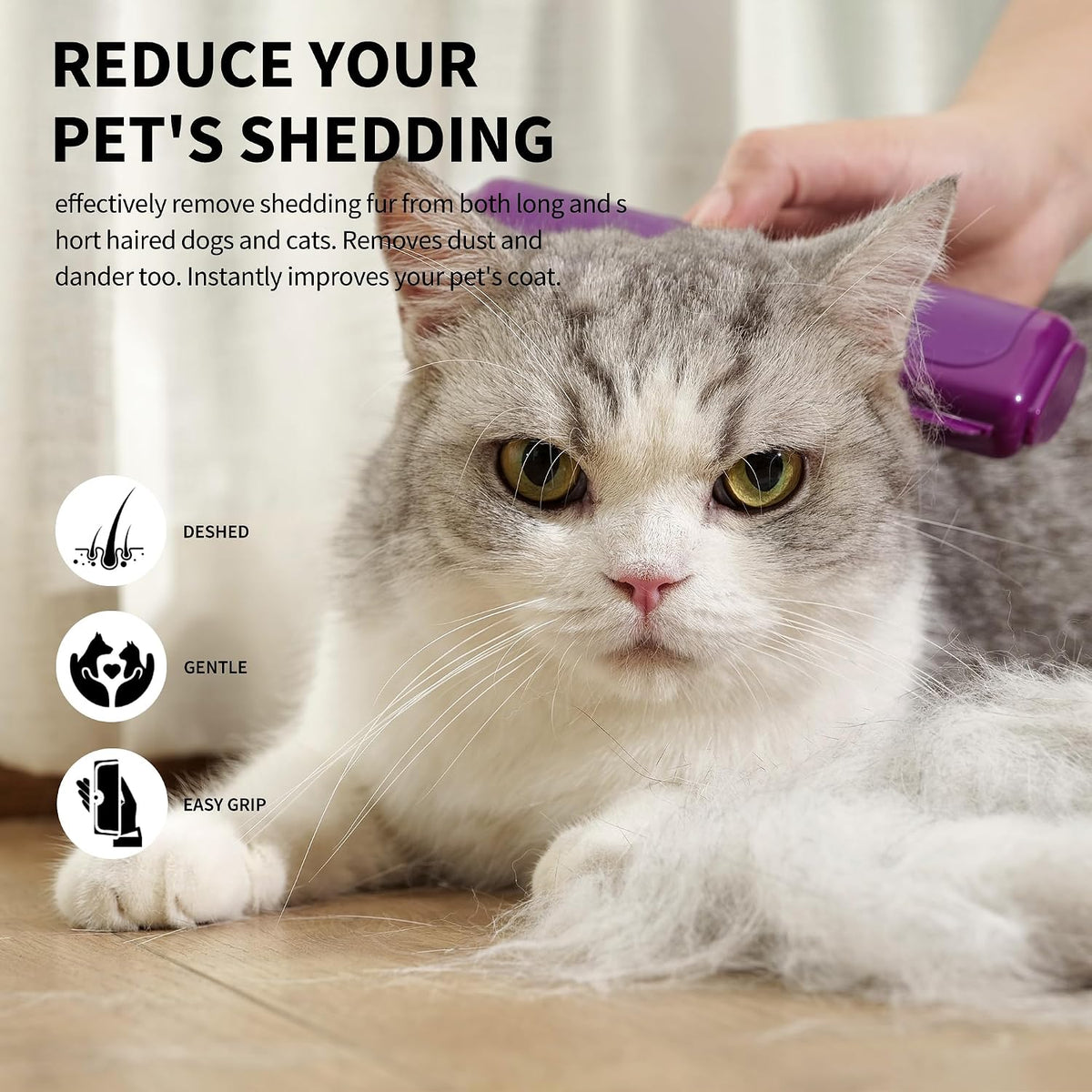 Cat and Dog Deshedding Brush for Short Hair, Purple