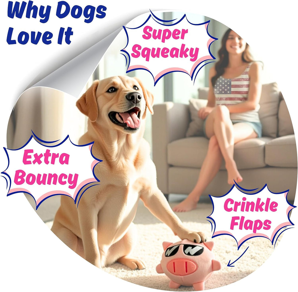 Dog Toy for Aggressive Chewers, Tough Squeaky Chew Ball, Large Breeds Gift | Super Strong, Durable Soft Plush Pig, No Stuffing Inside; Interactive for Puppies, Medium & Big Pets in a Birthday Gift Box