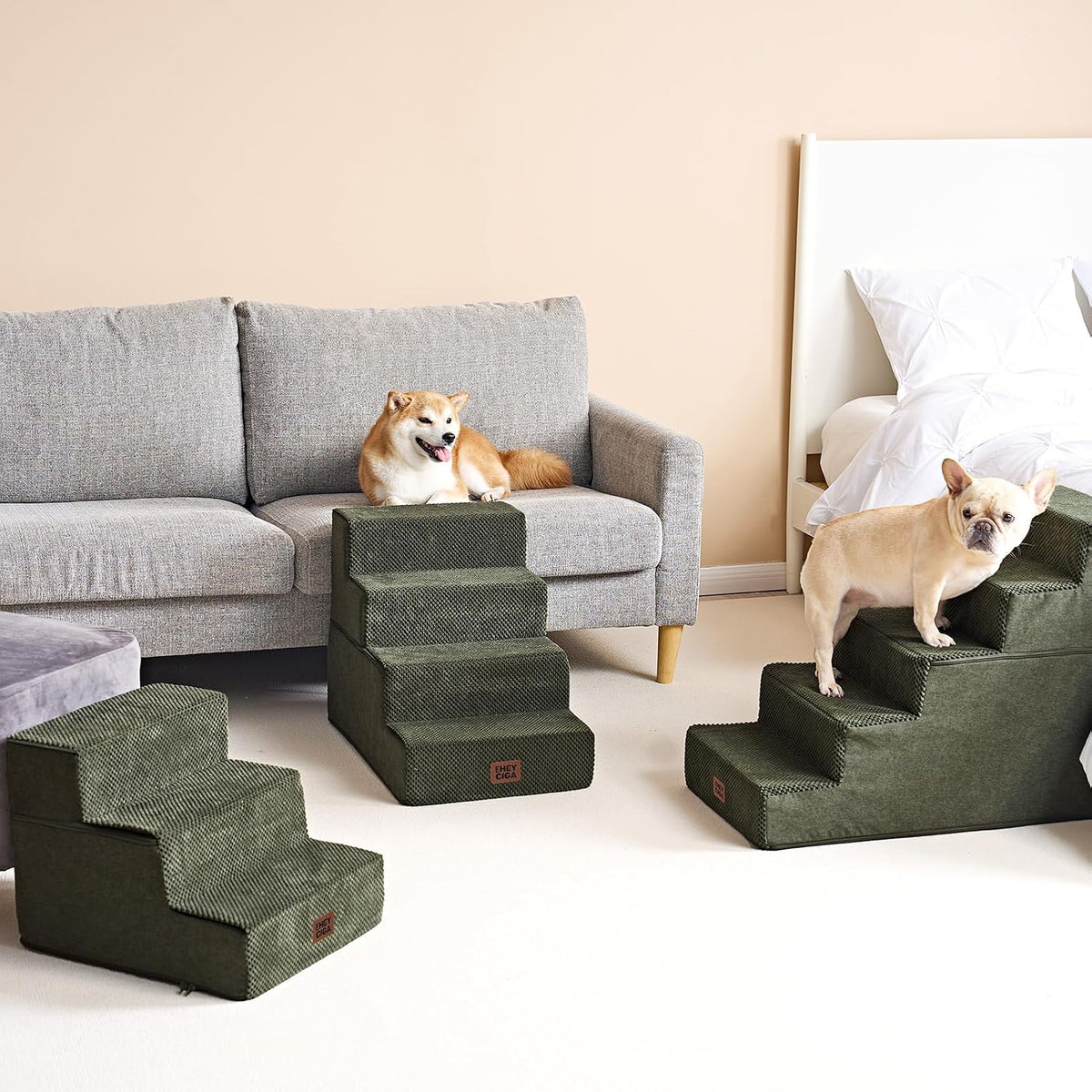 EHEYCIGA Dog Stairs for Bed 22.5" H, 5-Step Extra Wide Dog Steps