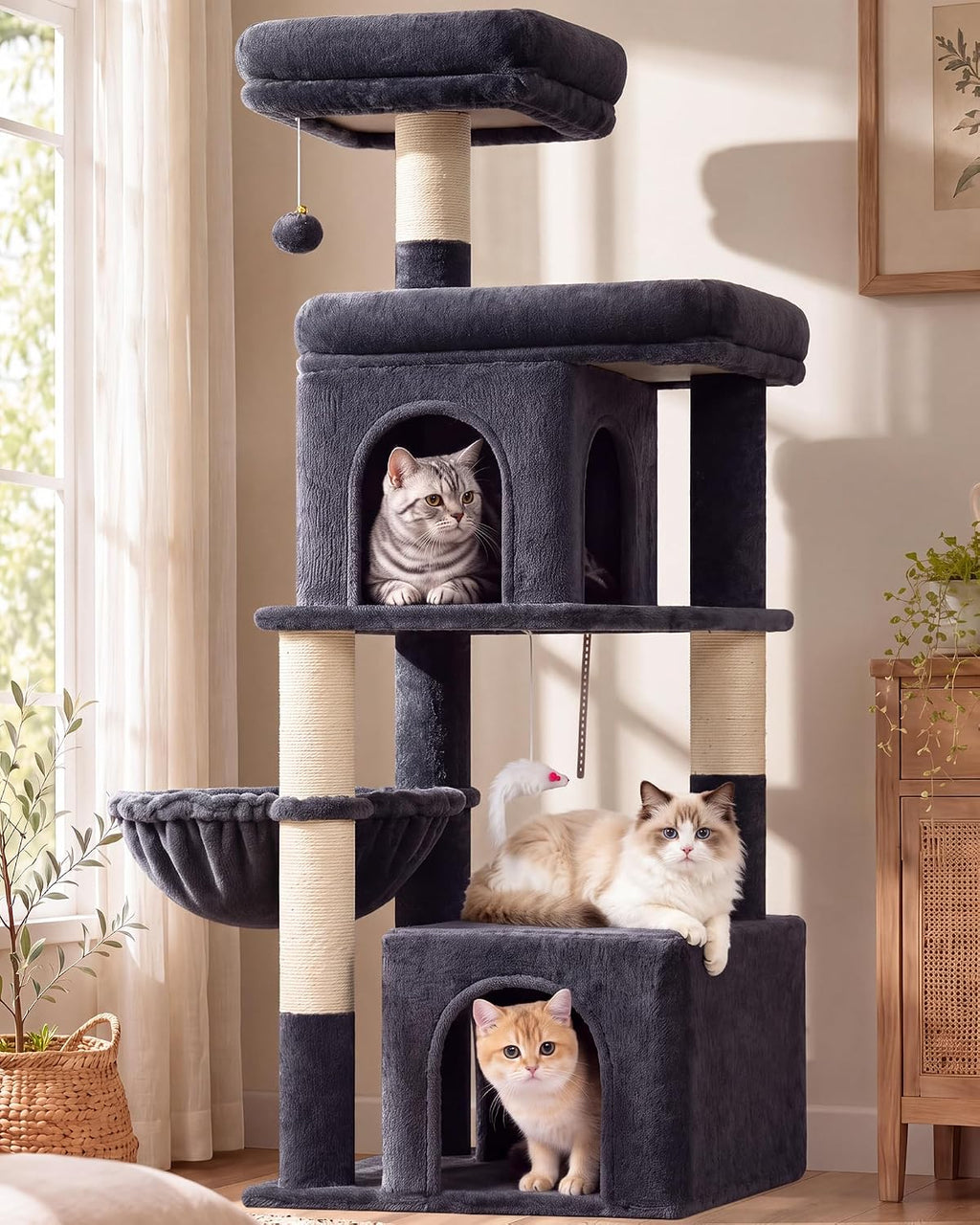Globlazer Cat Tree Tower 2 Condo Kitten Scratching Post, F54, Dark Grey