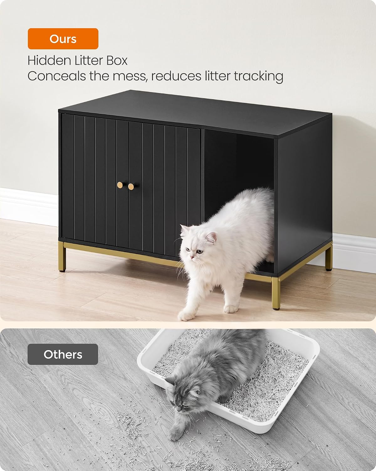 FEANDREA Cat Litter Box Enclosure, with Scratching Mat, Tall Legs