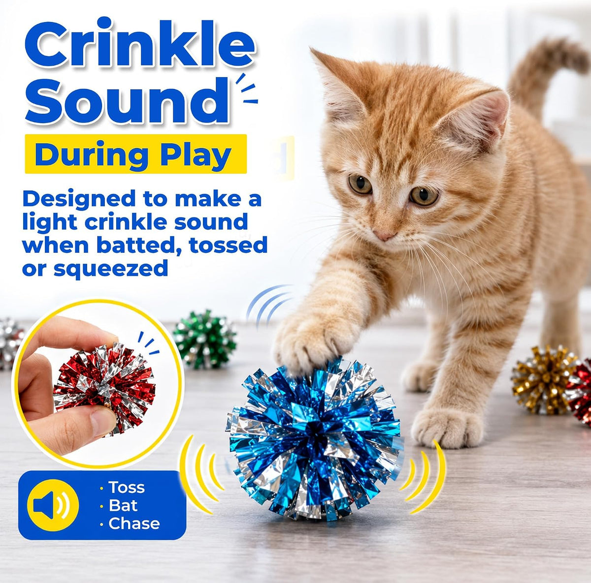 HA SHI Cat Crinkle Balls, 1.6 Inch, 50 Pack