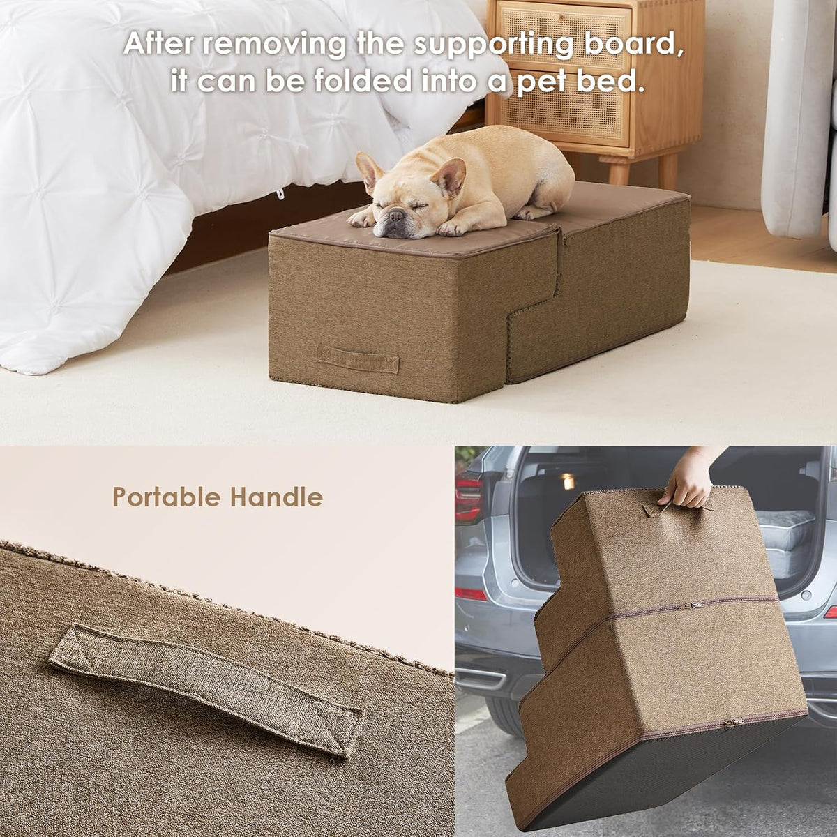 EHEYCIGA Dog Stairs for Bed 20" H, 4-Step Extra Wide Dog Steps, Camel