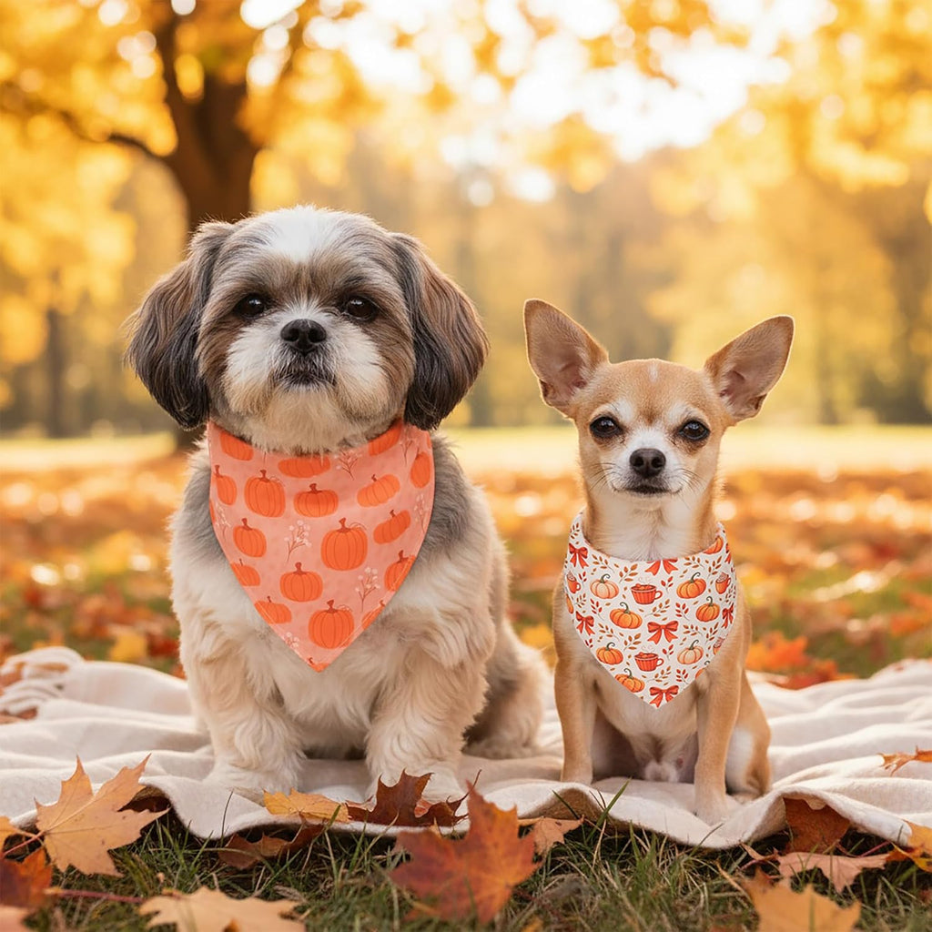 ADOGGYGO 4 Pack Fall Dog Bandana, Pumpkin Leaf Thanksgiving Dog Scarf, S