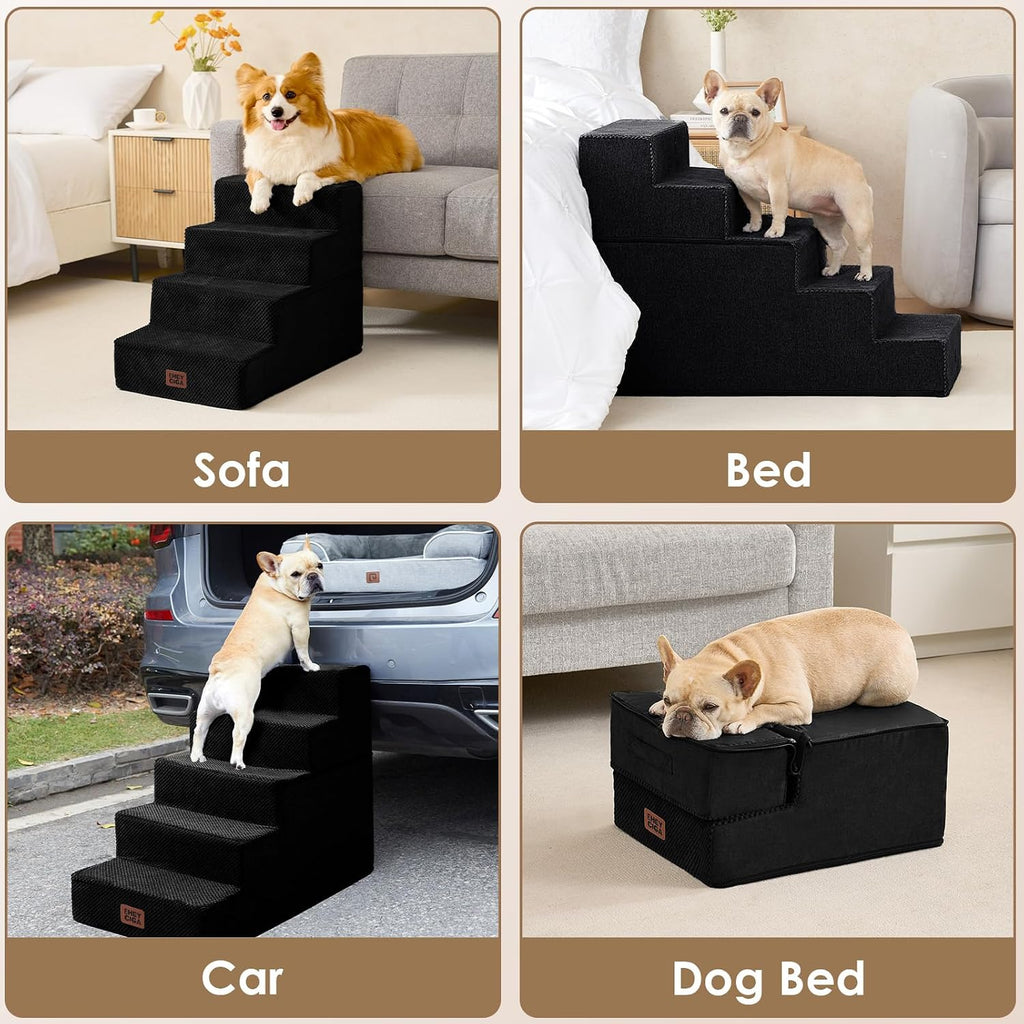 EHEYCIGA Dog Stairs 13.5" H, 3-Step Extra Wide Dog Steps, Black