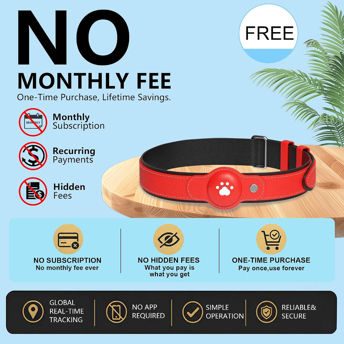 GPS Tracker for Dogs, Dog GPS Tracker, Pet Location Tracker with Collar, Real-Time Tracking, No Monthly Fee or Subscription, Waterproof, 365-Day Long Battery Life, Dog Tracking Device, iOS & Android