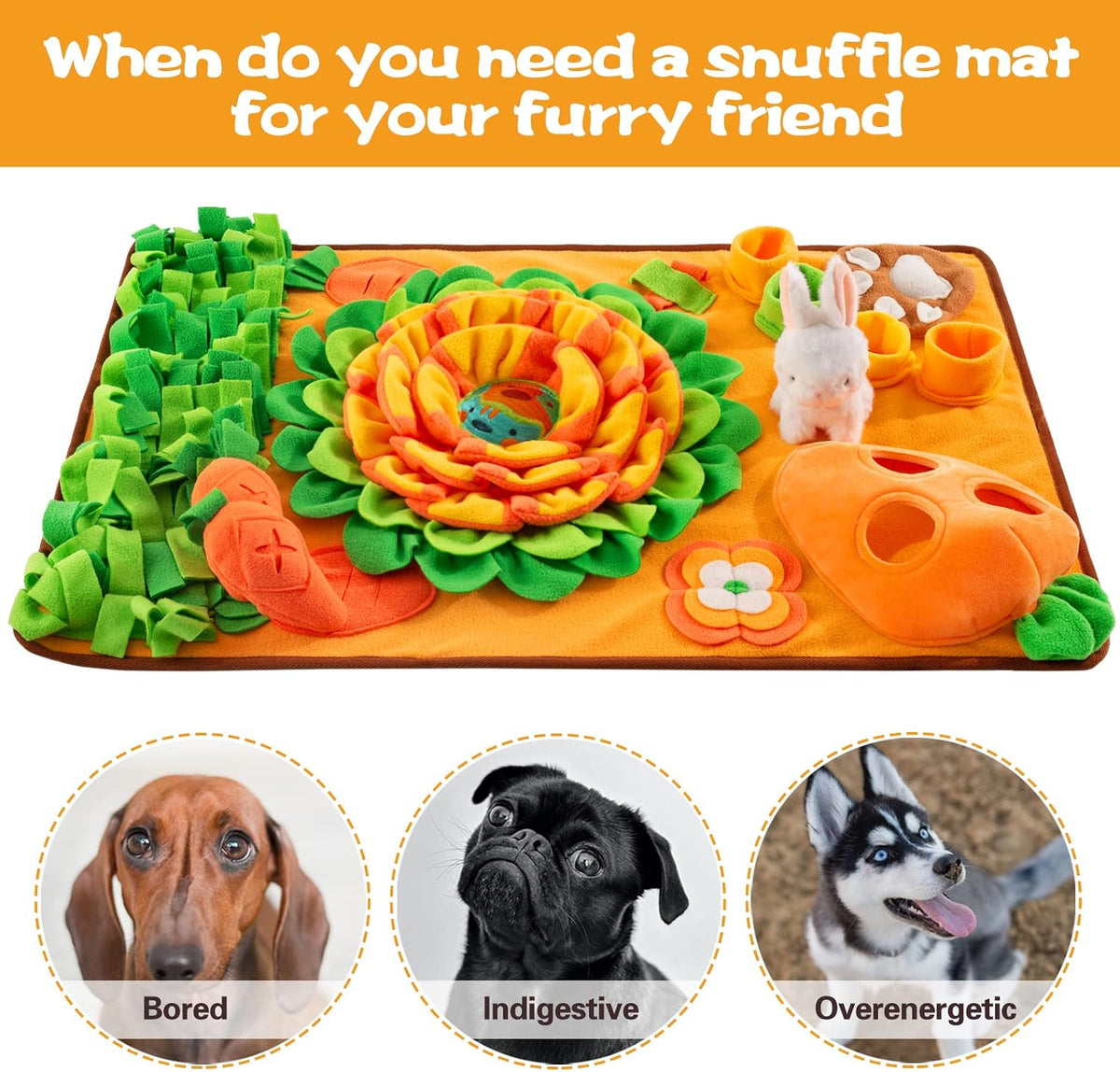 Pet Snuffle Mat for Dogs Sniff Mat Nosework Feeding Mat Slow Feeder Interactive Dog Puzzle Toys for Training and Stress Relief Encourages Natural Foraging Skills (29.5''x18.9'')