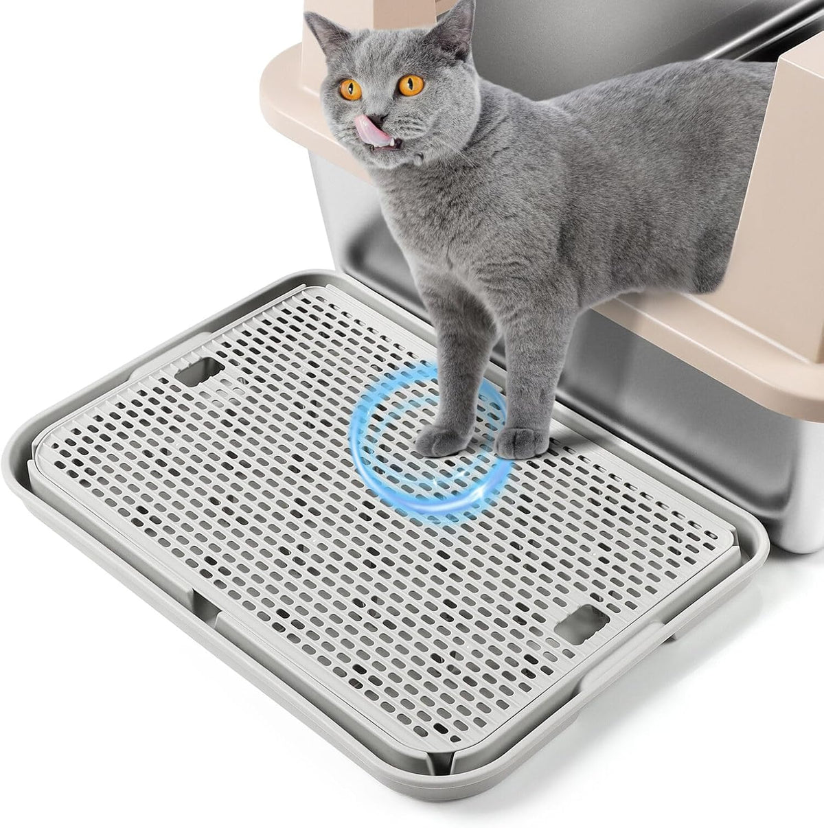 Cat Litter Box Step, Large Cat Litter Ramp with Filter Function, Light Grey