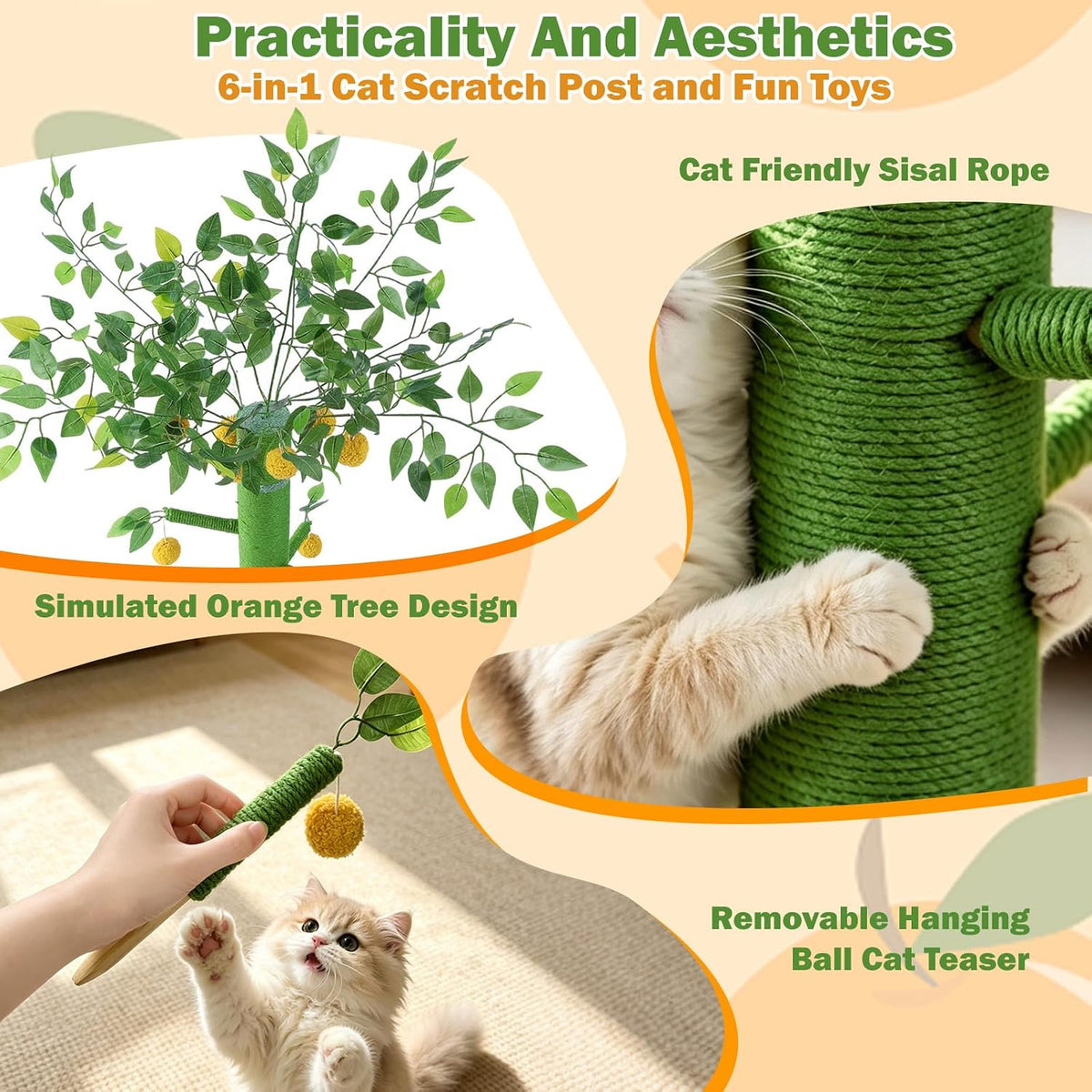 50" Extra Tall Cat Scratching Post for Large Cats, Heavy Duty Scratch Tree