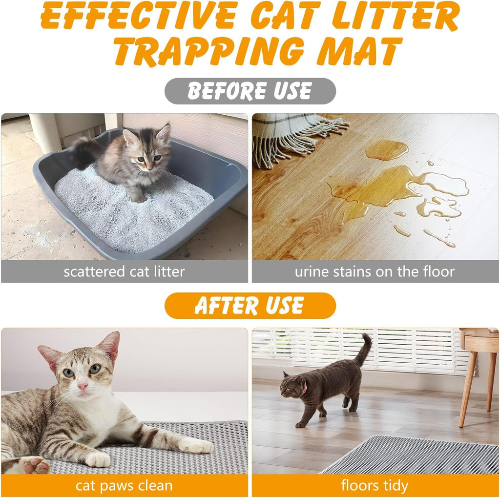ondware Cat Litter Mat 24 x 15 in, Double Layer, Waterproof, Gray | Honeycomb EVA litter trapper, urine-proof non-slip base, soft on paws, easy shake or rinse clean