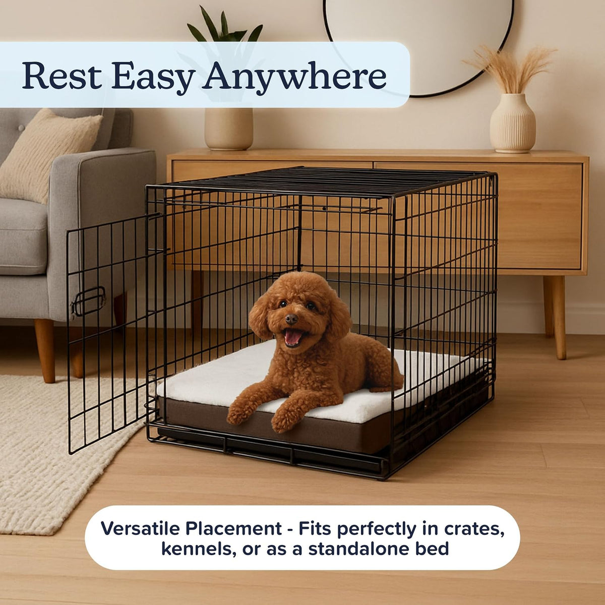 Orthopedic Dog Bed - 2-Layer Memory Foam Crate Mat with Machine Washable Sherpa Cover - 20x15 Pet Bed for Small Dogs Up to 20lbs by PETMAKER (Brown)
