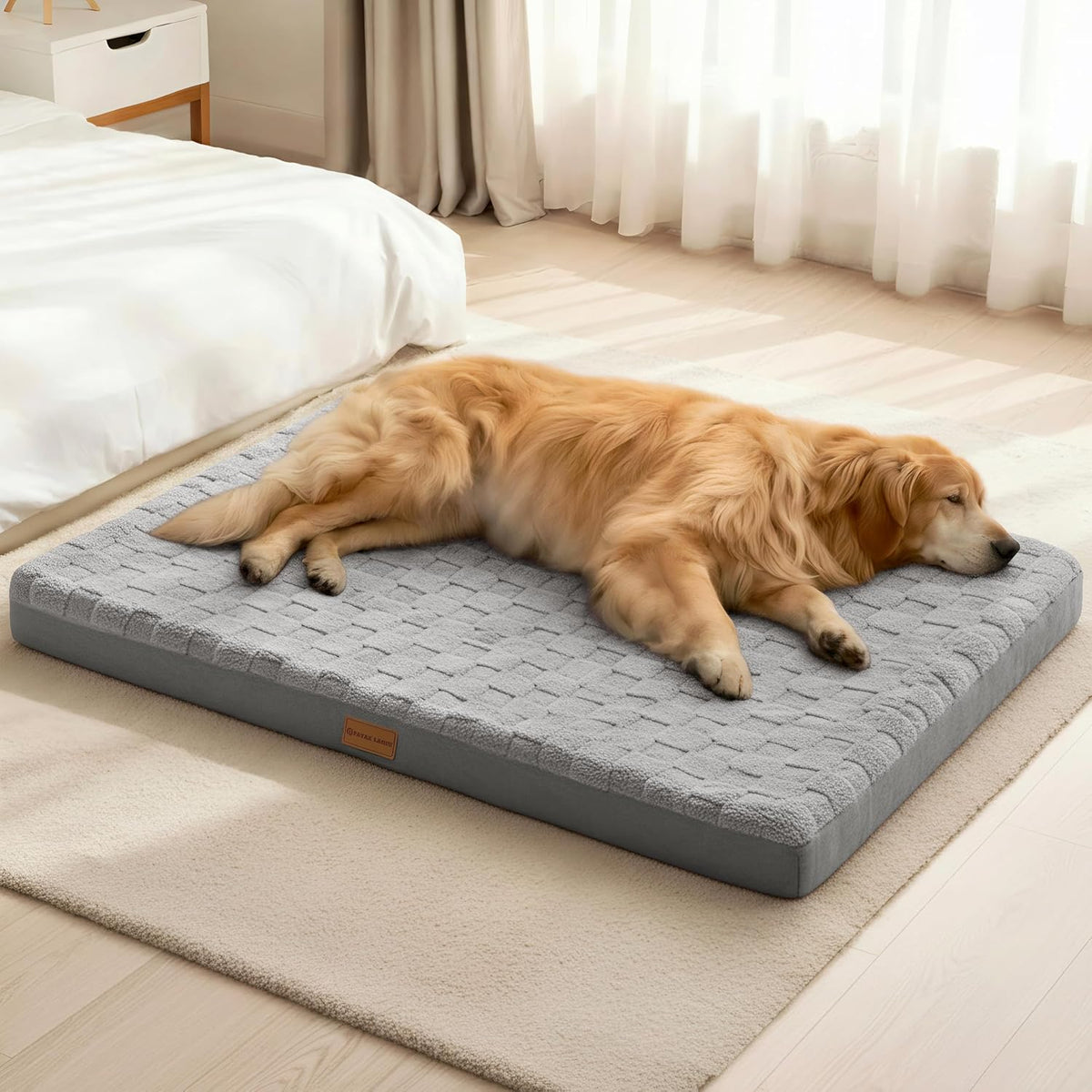 Patas Lague Orthopedic Large Dog Bed Washable Pet Crate Mat 42''X28'' Grey