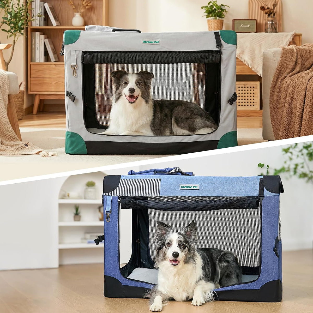 Gardner Pet Soft Collapsible Dog Crate - 30 Inch Portable Travel Dog Crate for Small/Medium Dogs Indoor & Outdoor, 3-Door Pet Crate with Durable Mesh Windows & Storage Bag, Blue