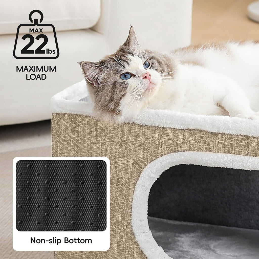 Cat Houses for Indoor Cats, Large Covered Cat Bed Cave,Khaki‌,16in