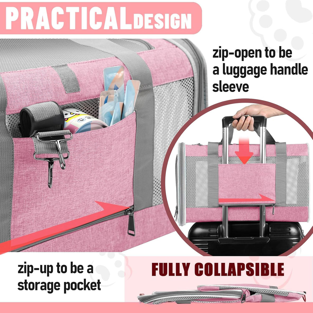 GAPZER Large Cat Carrier Soft, Collapsible Travel Pet Carry Bag, Small Dogs