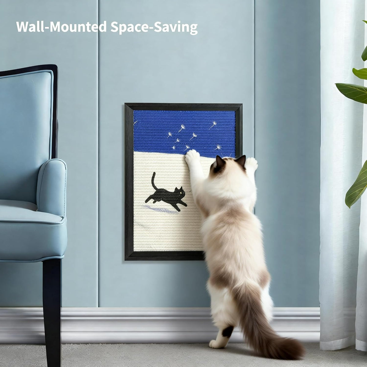 Decorative Wall Art Cat Scratcher for Indoor Cats, Wall Mounted Sisal Cat Scratching Board with Solid Wood Frame, Furniture Protector, Easy No-Drill Install, 17 x 13 in