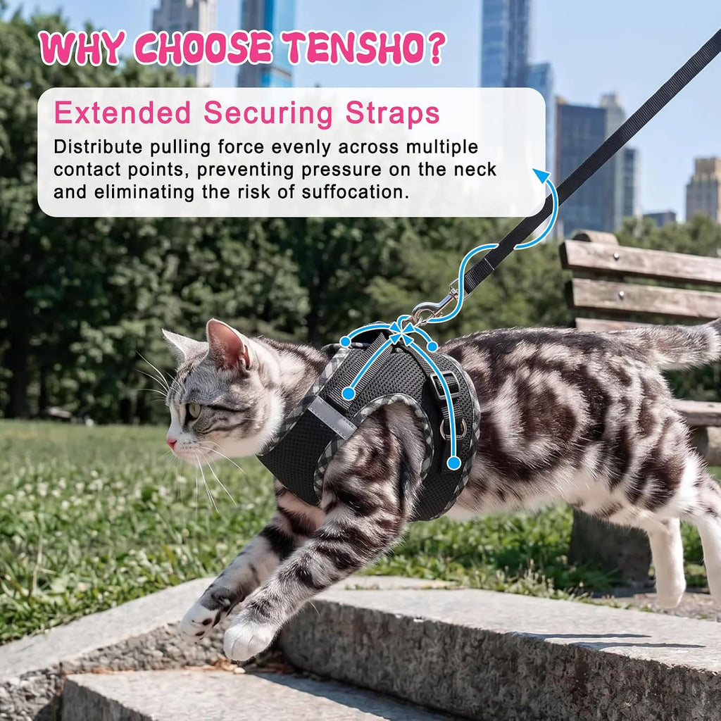 Tensho Cat Harness and Leash Set Escape Proof Vest, Black XS