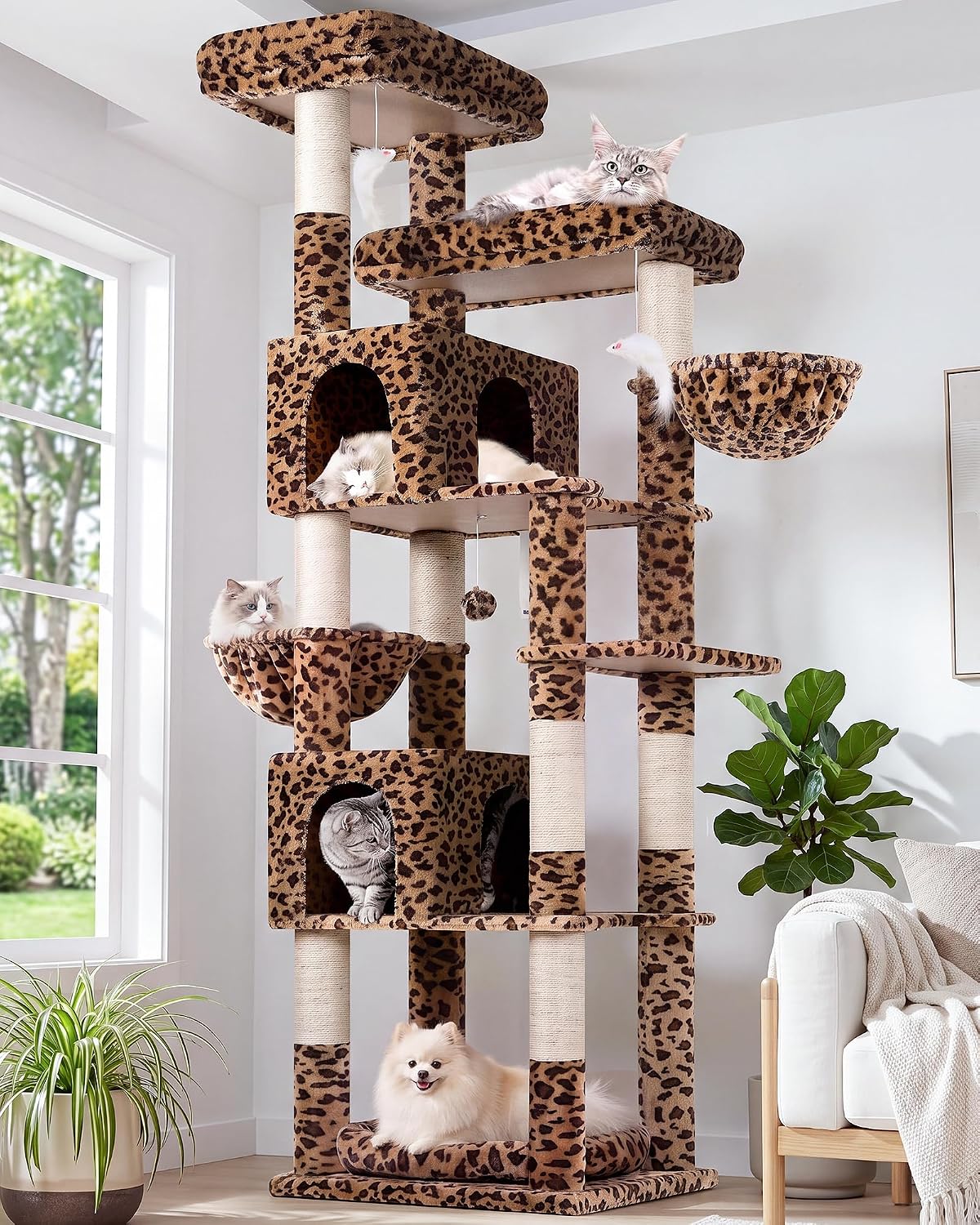 Globlazer Sturdy Extra Large Cat Tower for Indoor Cats, S81C, Leopard Print